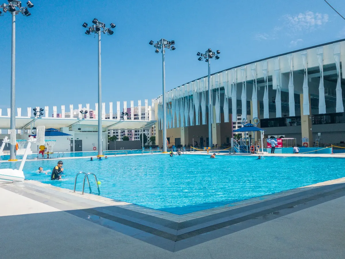 Indoor 50-metre competition pool at Heartbeat@Bedok with spectator seating